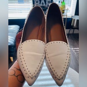 White Studded Flat Loafers - Size 7